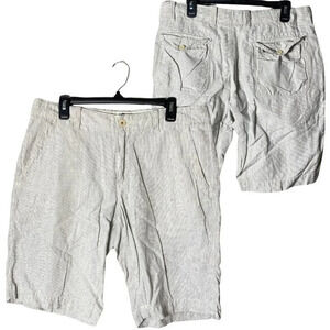 Banana Republic Men's 32 11" Flat Front Linen Striped Chino Shorts Blue White